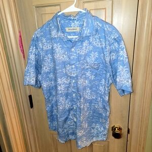Mens Sz M Tommy Bahama Hawaiian Shirt Blue Vacation Beach